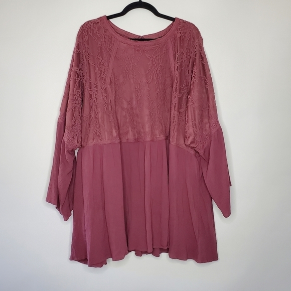 Torrid Peplum Bell Sleeve Top Size 6X Stretch Lace Knit Bodice Fairycore Tunic - Picture 15 of 15